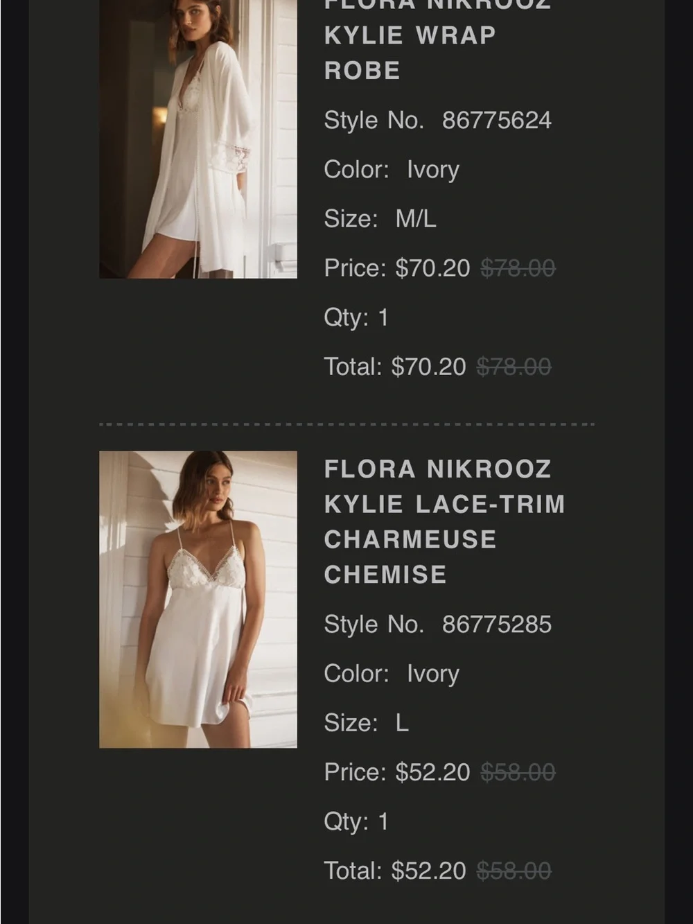 Flora Nikrooz Ivory Lace-Trim Satin Chemise and Matching Robe